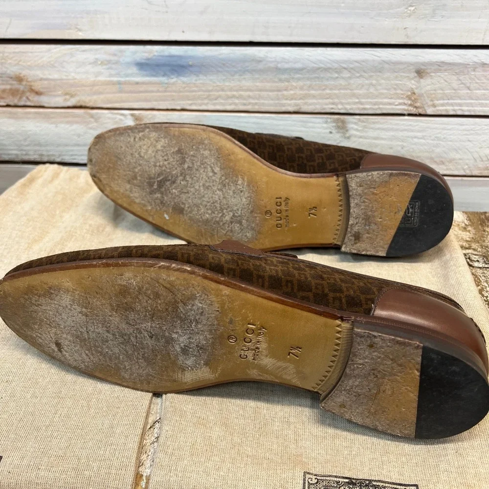 Gucci GG Monogram Suede Horsebit Loafers Brown Size 7.5 US 8.5